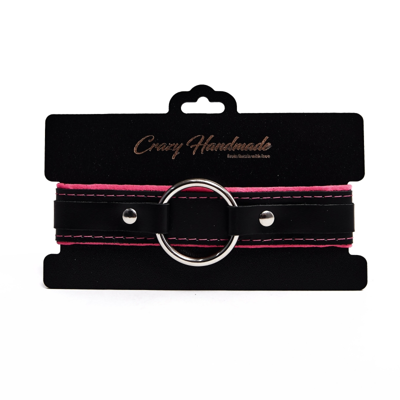 Ошейник с мягкой розовой подкладкой "Crazy Handmade" кожа 